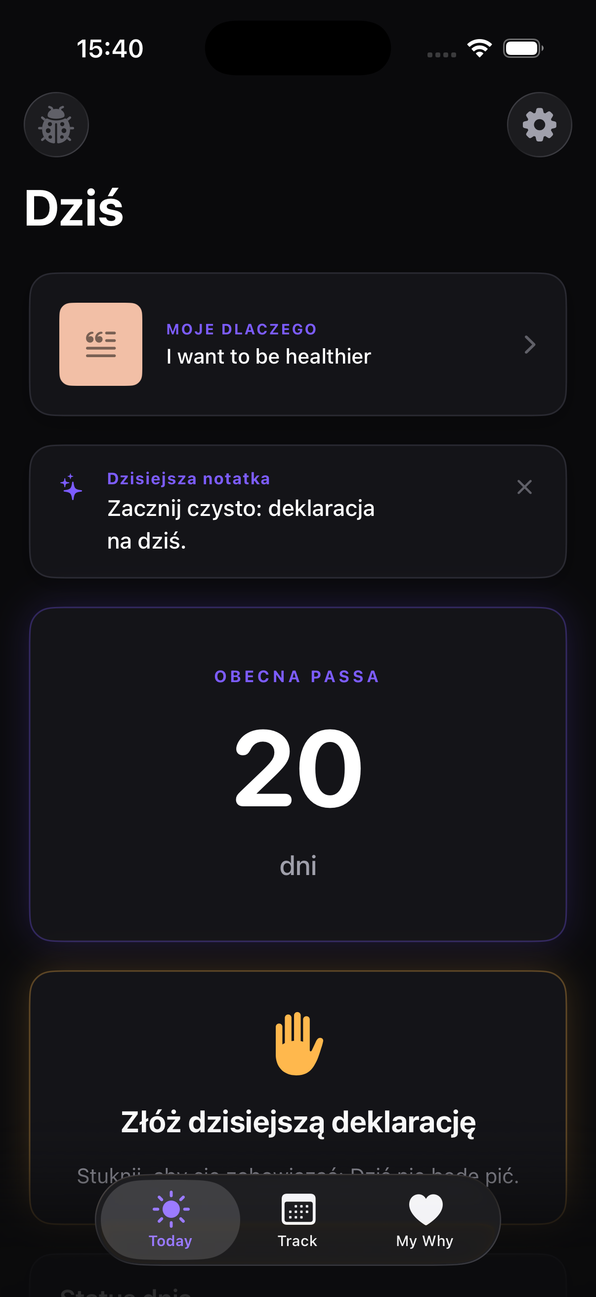 Ekran Śledzenie z postępem i statystykami